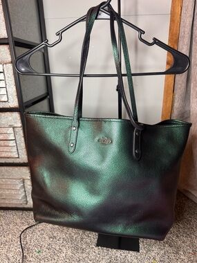Coach Iridescent mermaid Green Leather Tote Bag